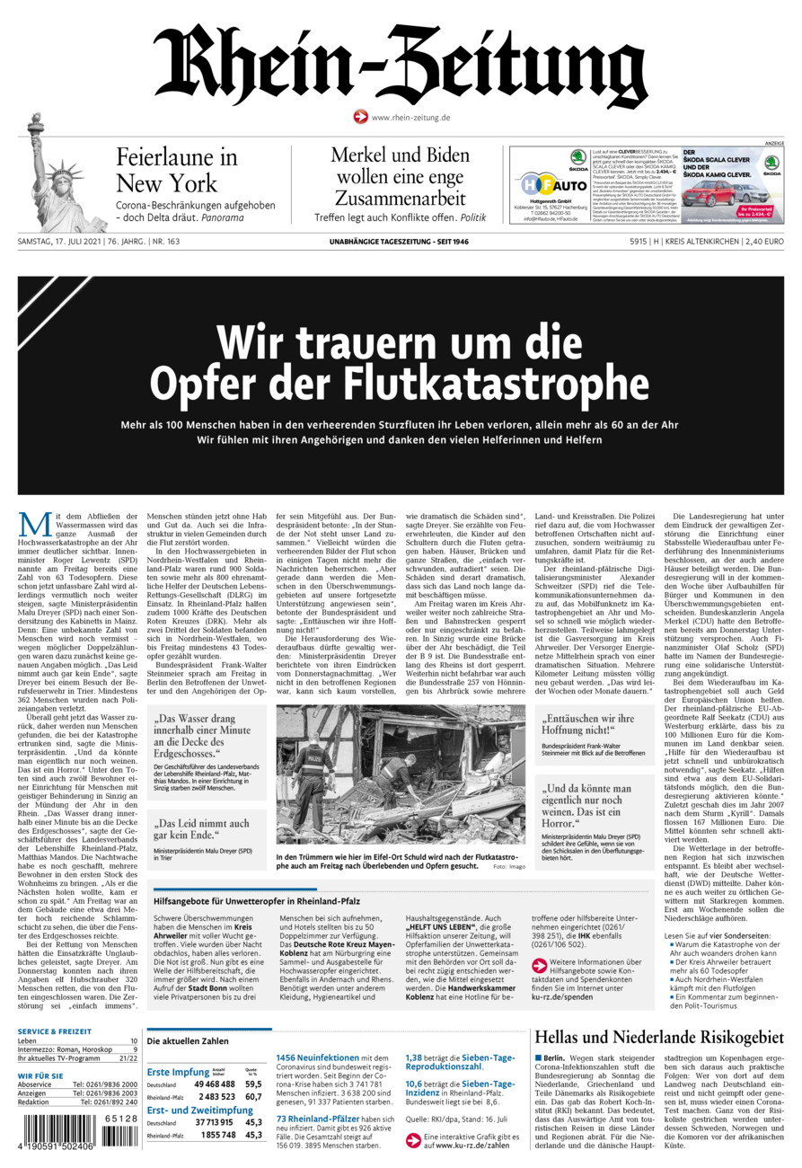 Rhein-Zeitung Kreis Altenkirchen vom Samstag, 17.07.2021