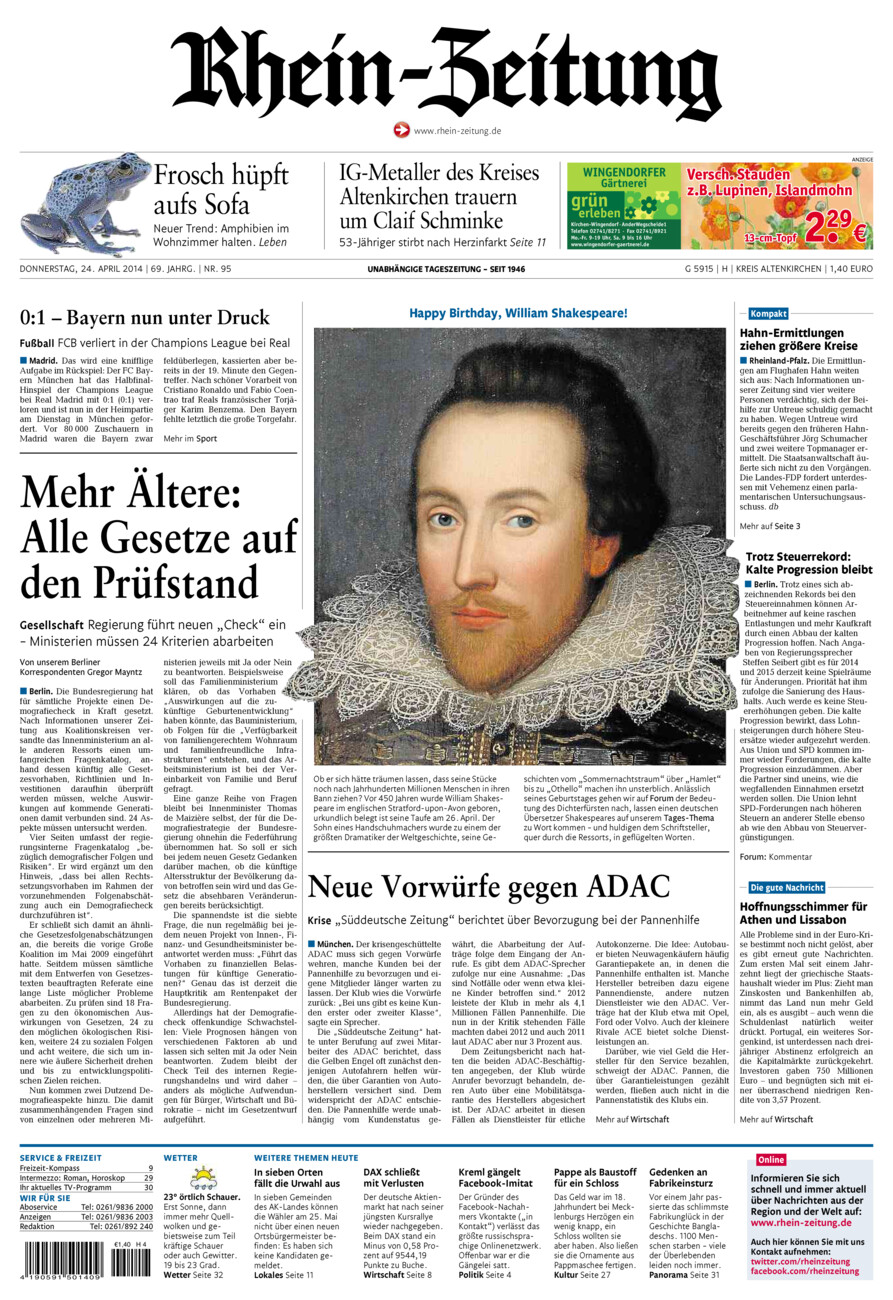 Rhein-Zeitung Kreis Altenkirchen vom Donnerstag, 24.04.2014