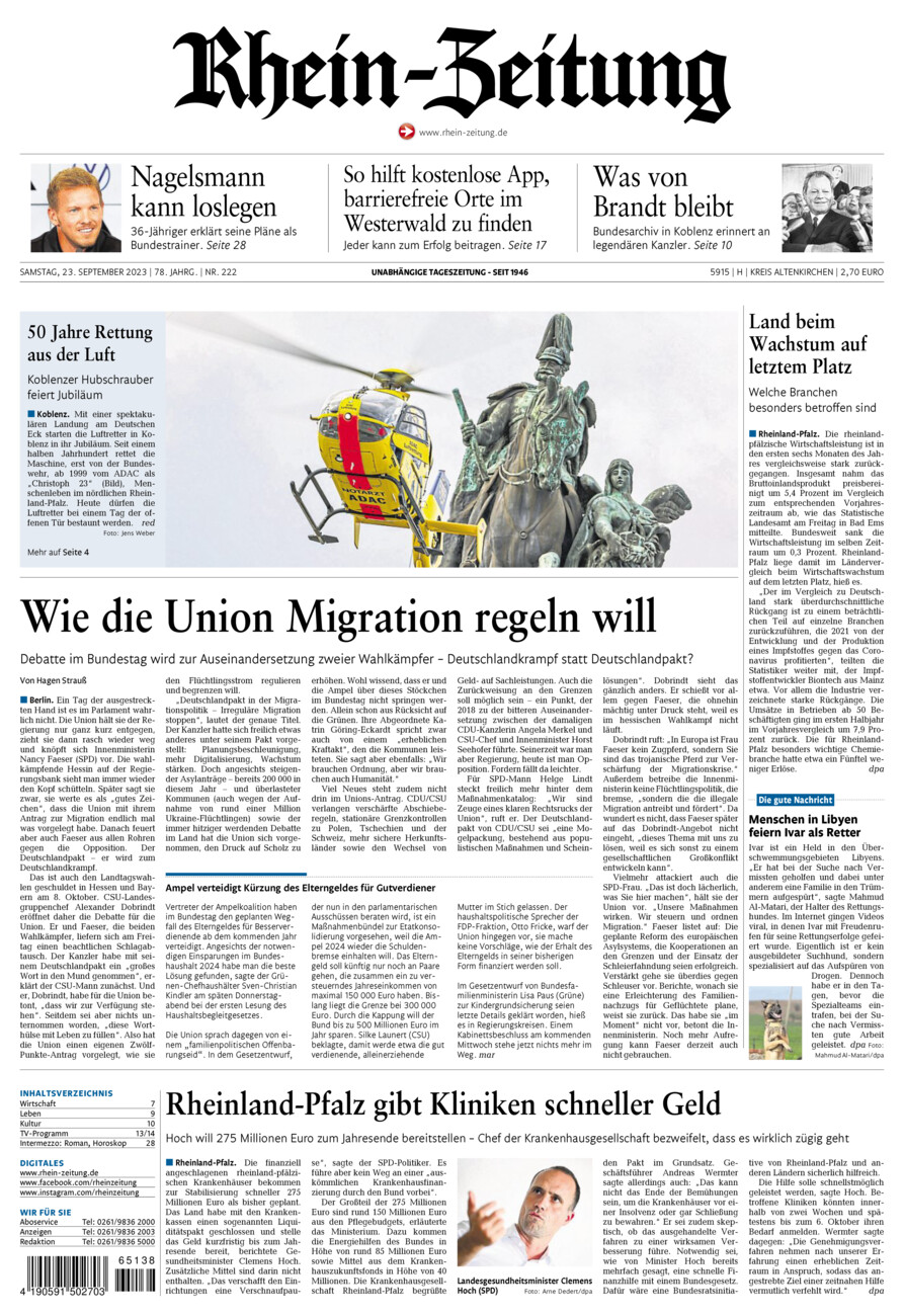 Rhein-Zeitung Kreis Altenkirchen vom Samstag, 23.09.2023