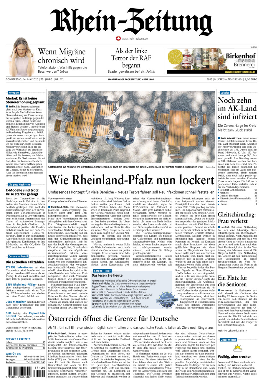 Rhein-Zeitung Kreis Altenkirchen vom Donnerstag, 14.05.2020