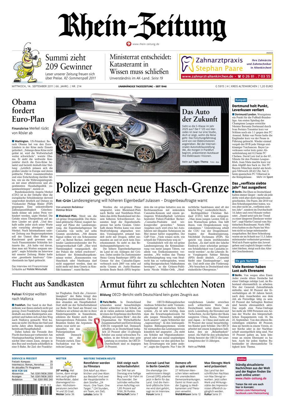 Rhein-Zeitung Kreis Altenkirchen vom Mittwoch, 14.09.2011