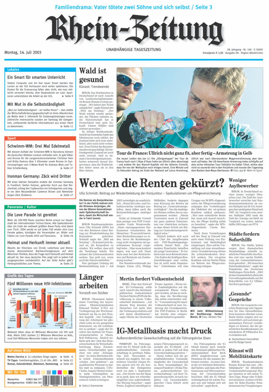 Rhein-Zeitung Kreis Altenkirchen vom Montag, 14.07.2003