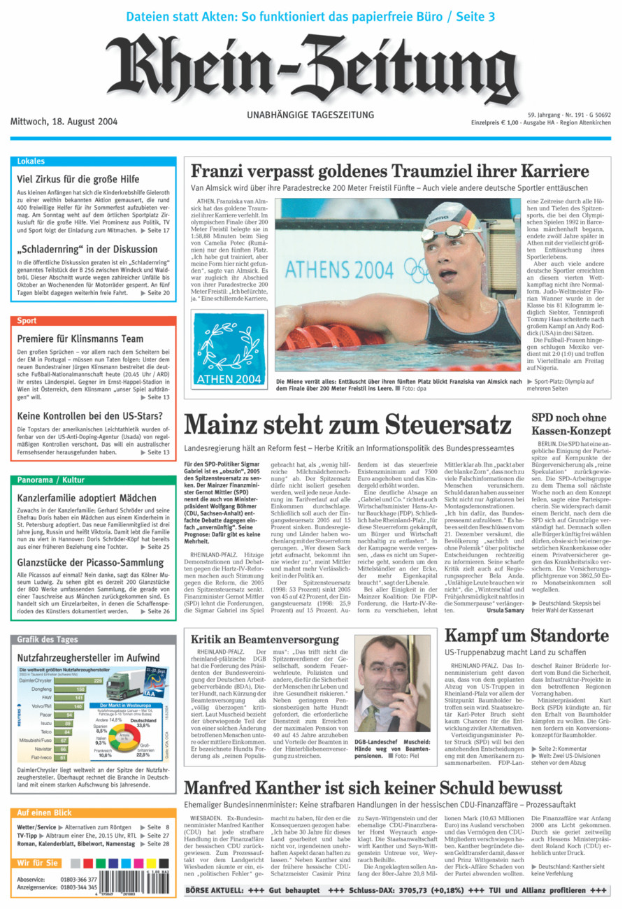 Rhein-Zeitung Kreis Altenkirchen vom Mittwoch, 18.08.2004