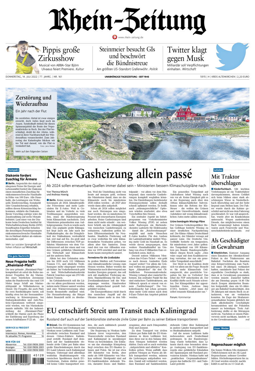 Rhein-Zeitung Kreis Altenkirchen vom Donnerstag, 14.07.2022