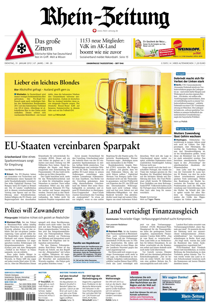 Rhein-Zeitung Kreis Altenkirchen vom Dienstag, 31.01.2012