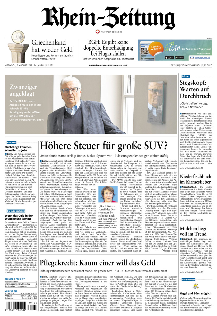Rhein-Zeitung Kreis Altenkirchen vom Mittwoch, 07.08.2019