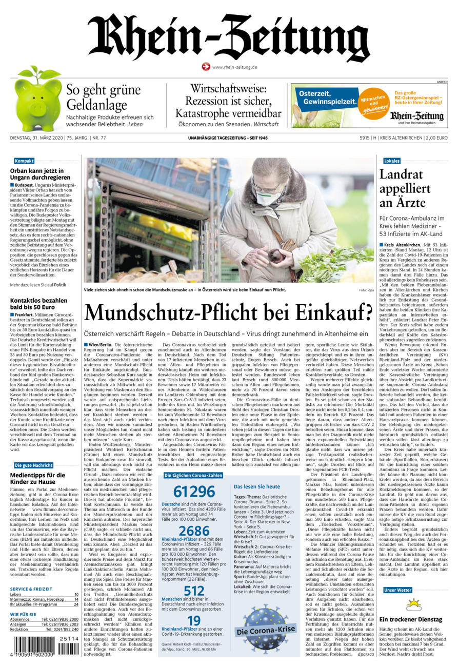 Rhein-Zeitung Kreis Altenkirchen vom Dienstag, 31.03.2020