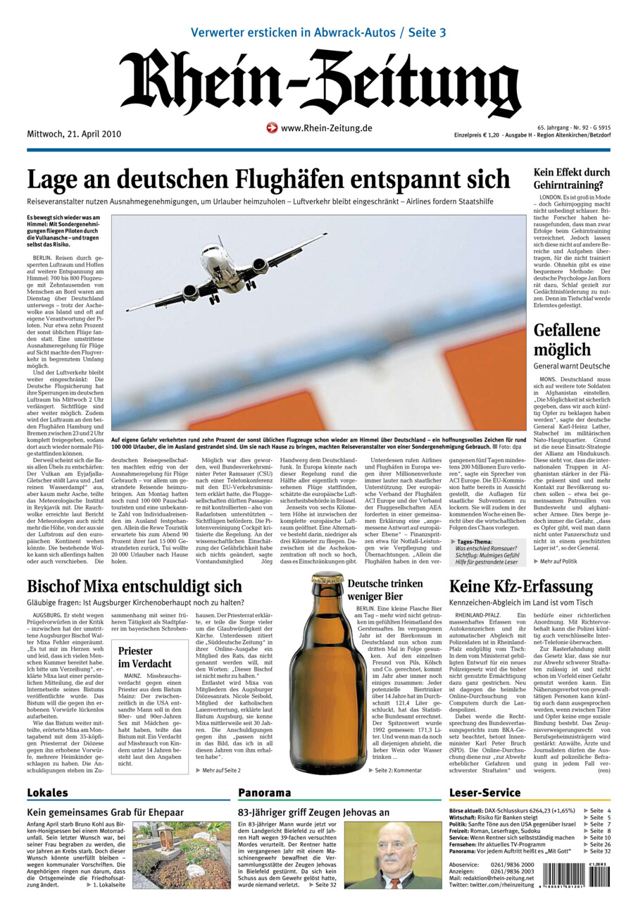 Rhein-Zeitung Kreis Altenkirchen vom Mittwoch, 21.04.2010