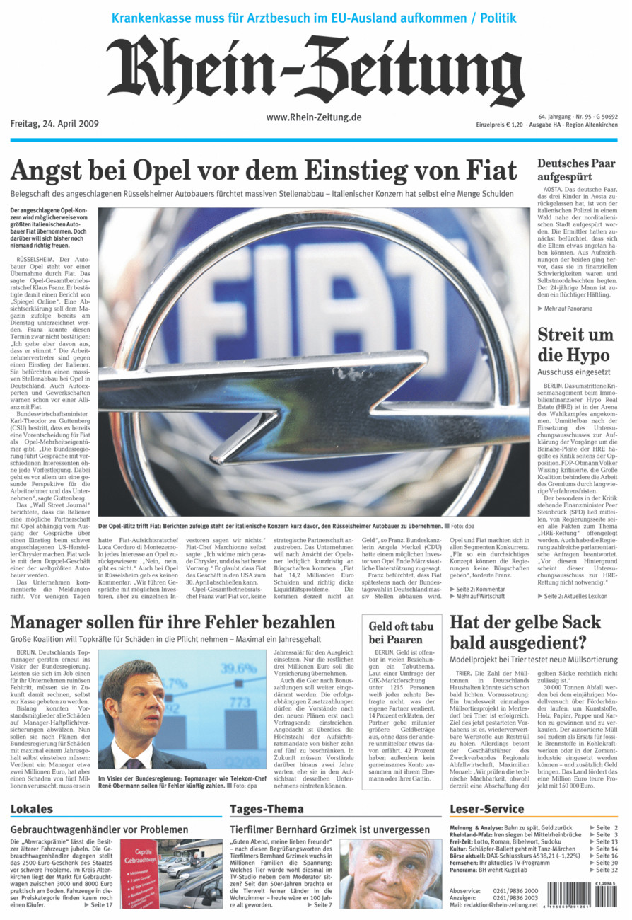 Rhein-Zeitung Kreis Altenkirchen vom Freitag, 24.04.2009