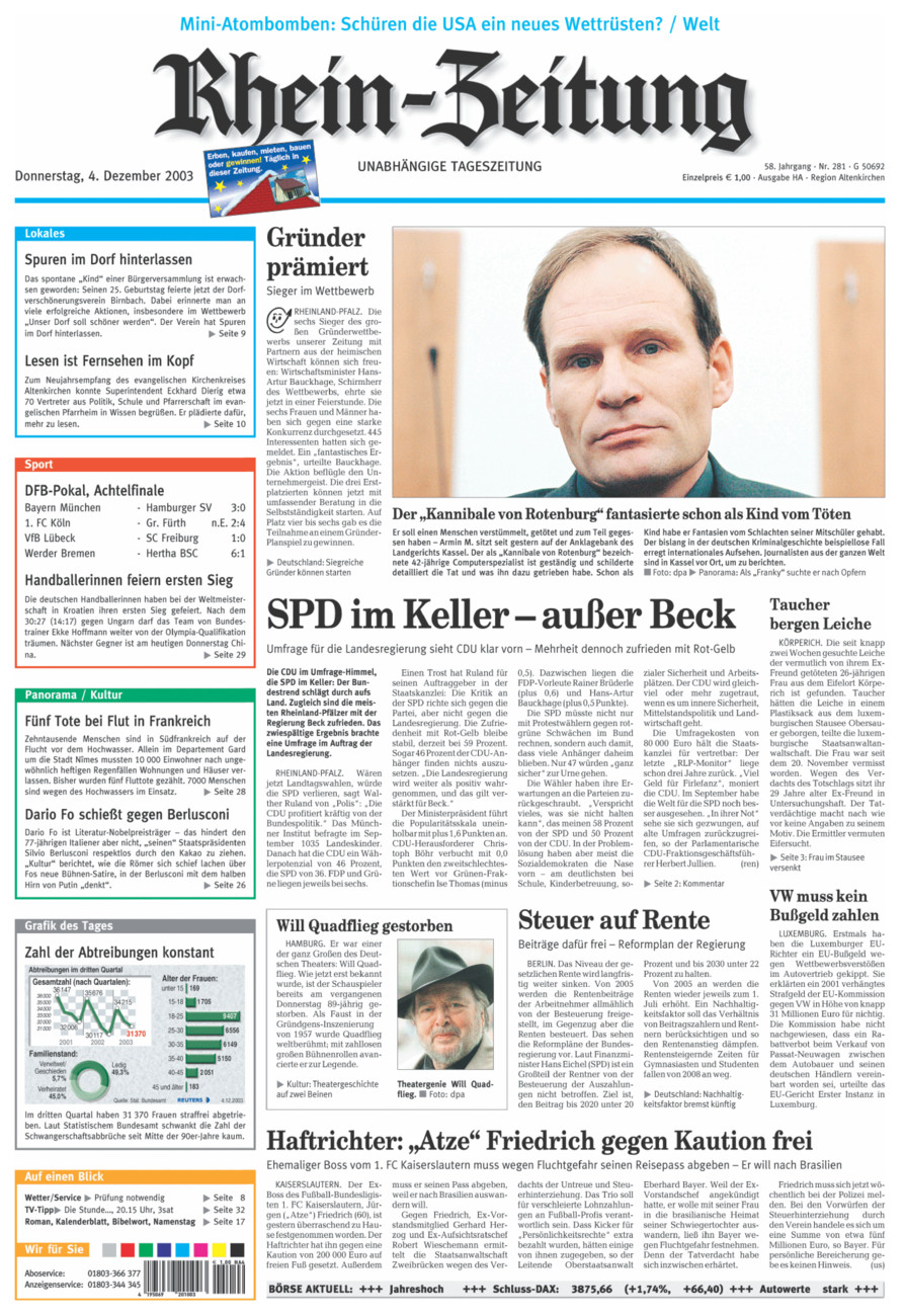 Rhein-Zeitung Kreis Altenkirchen vom Donnerstag, 04.12.2003