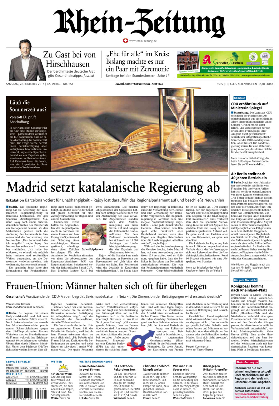 Rhein-Zeitung Kreis Altenkirchen vom Samstag, 28.10.2017