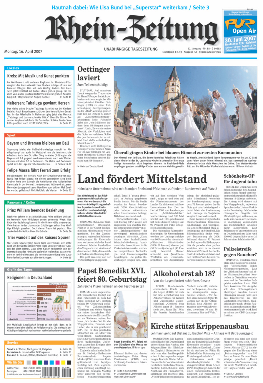 Rhein-Zeitung Kreis Altenkirchen vom Montag, 16.04.2007
