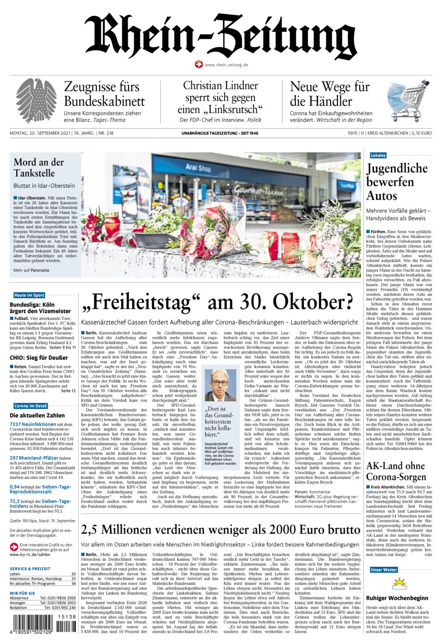 Rhein-Zeitung Kreis Altenkirchen vom Montag, 20.09.2021