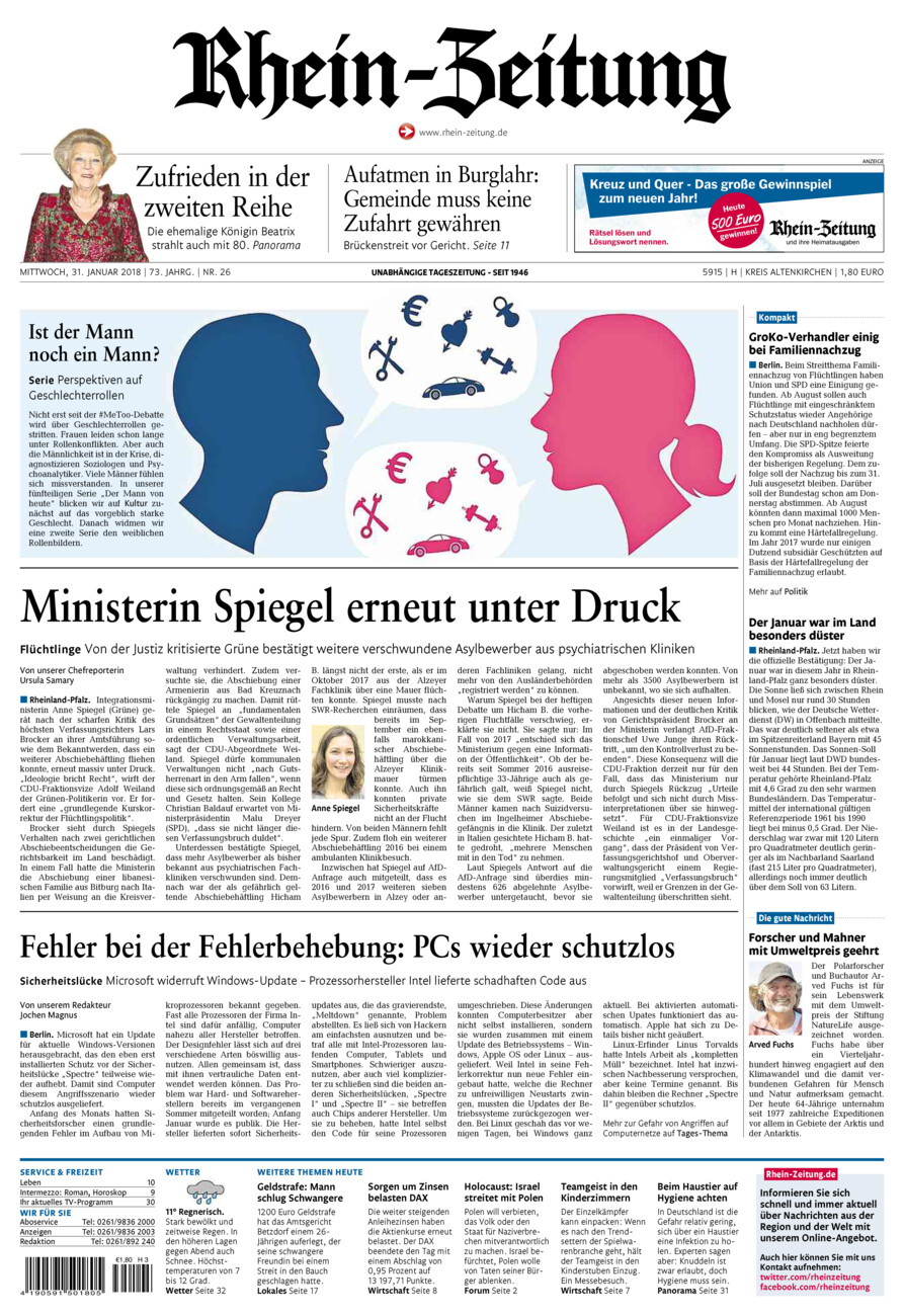 Rhein-Zeitung Kreis Altenkirchen vom Mittwoch, 31.01.2018