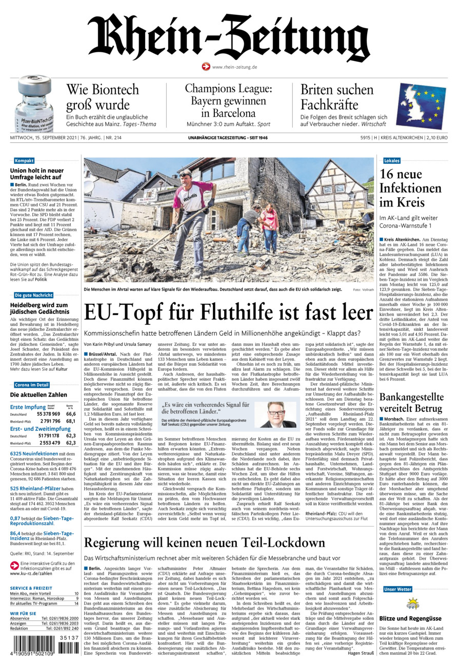 Rhein-Zeitung Kreis Altenkirchen vom Mittwoch, 15.09.2021