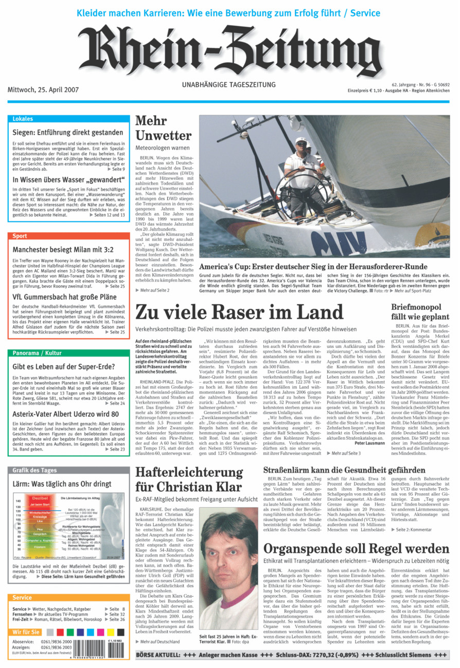 Rhein-Zeitung Kreis Altenkirchen vom Mittwoch, 25.04.2007