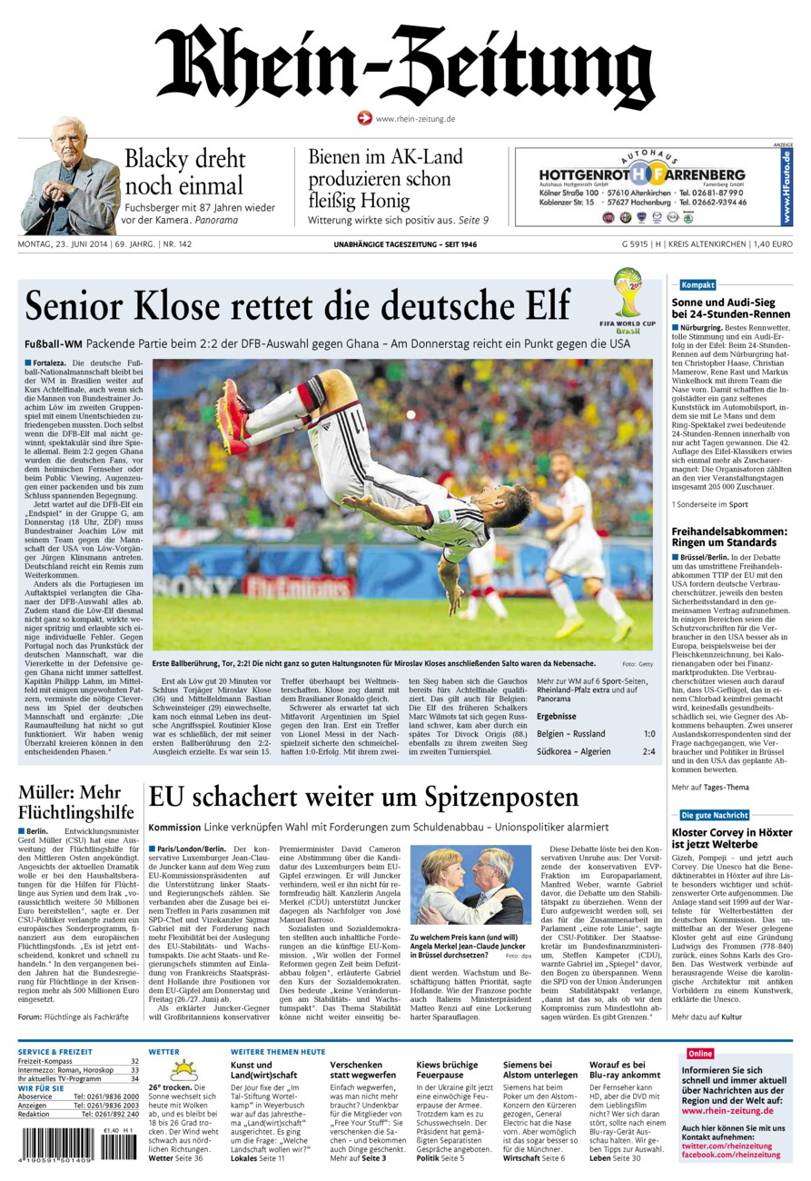 Rhein-Zeitung Kreis Altenkirchen vom Montag, 23.06.2014