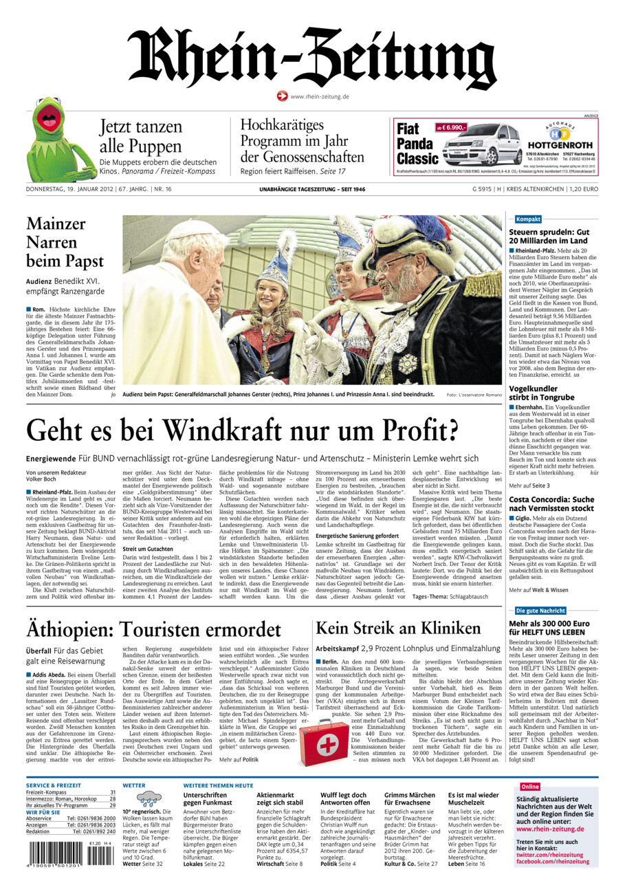 Rhein-Zeitung Kreis Altenkirchen vom Donnerstag, 19.01.2012