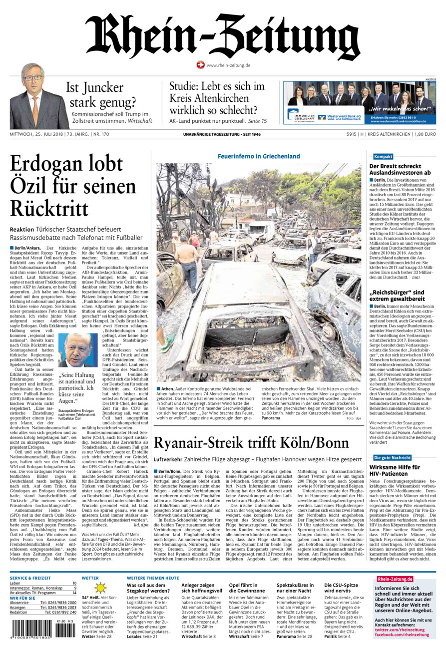 Rhein-Zeitung Kreis Altenkirchen vom Mittwoch, 25.07.2018