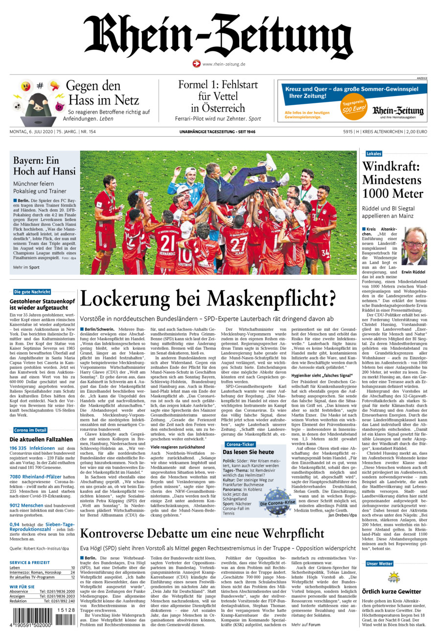 Rhein-Zeitung Kreis Altenkirchen vom Montag, 06.07.2020