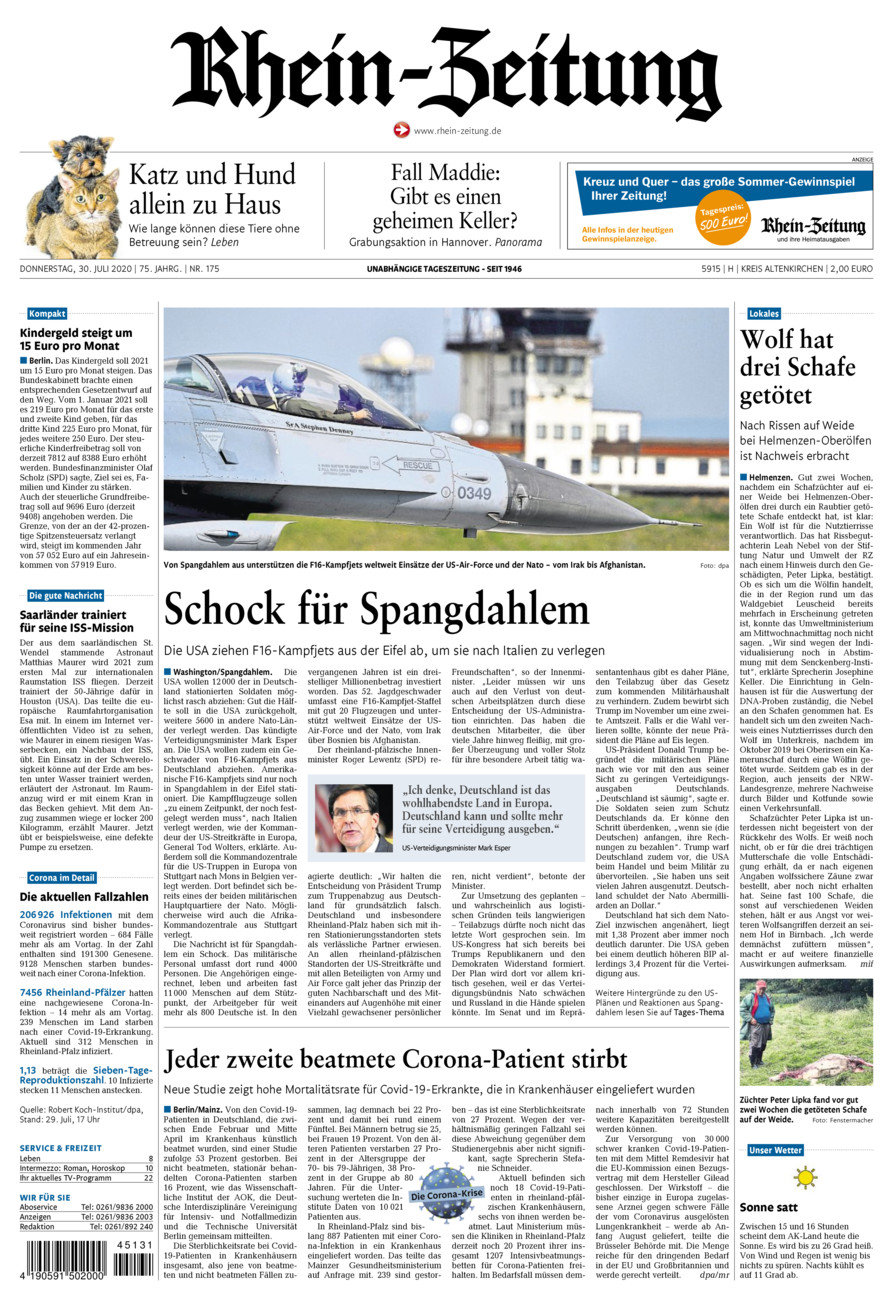 Rhein-Zeitung Kreis Altenkirchen vom Donnerstag, 30.07.2020
