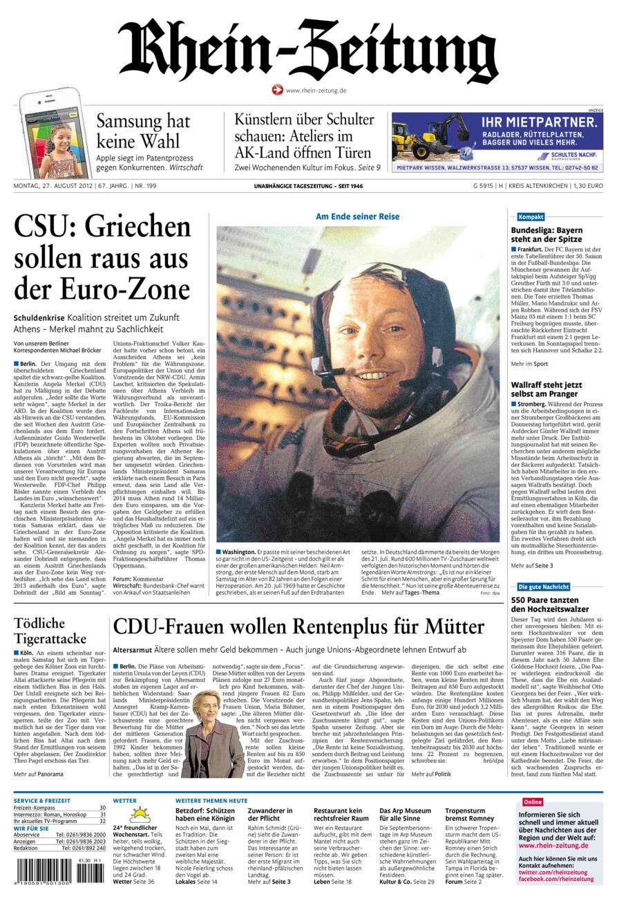 Rhein-Zeitung Kreis Altenkirchen vom Montag, 27.08.2012