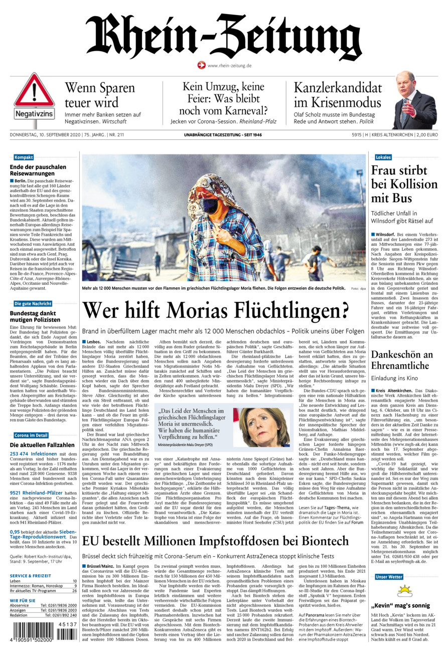 Rhein-Zeitung Kreis Altenkirchen vom Donnerstag, 10.09.2020