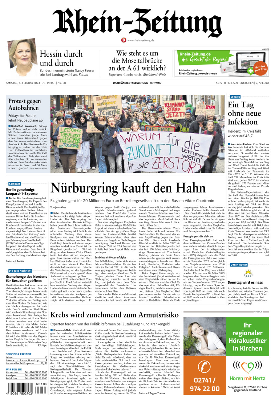 Rhein-Zeitung Kreis Altenkirchen vom Samstag, 04.02.2023