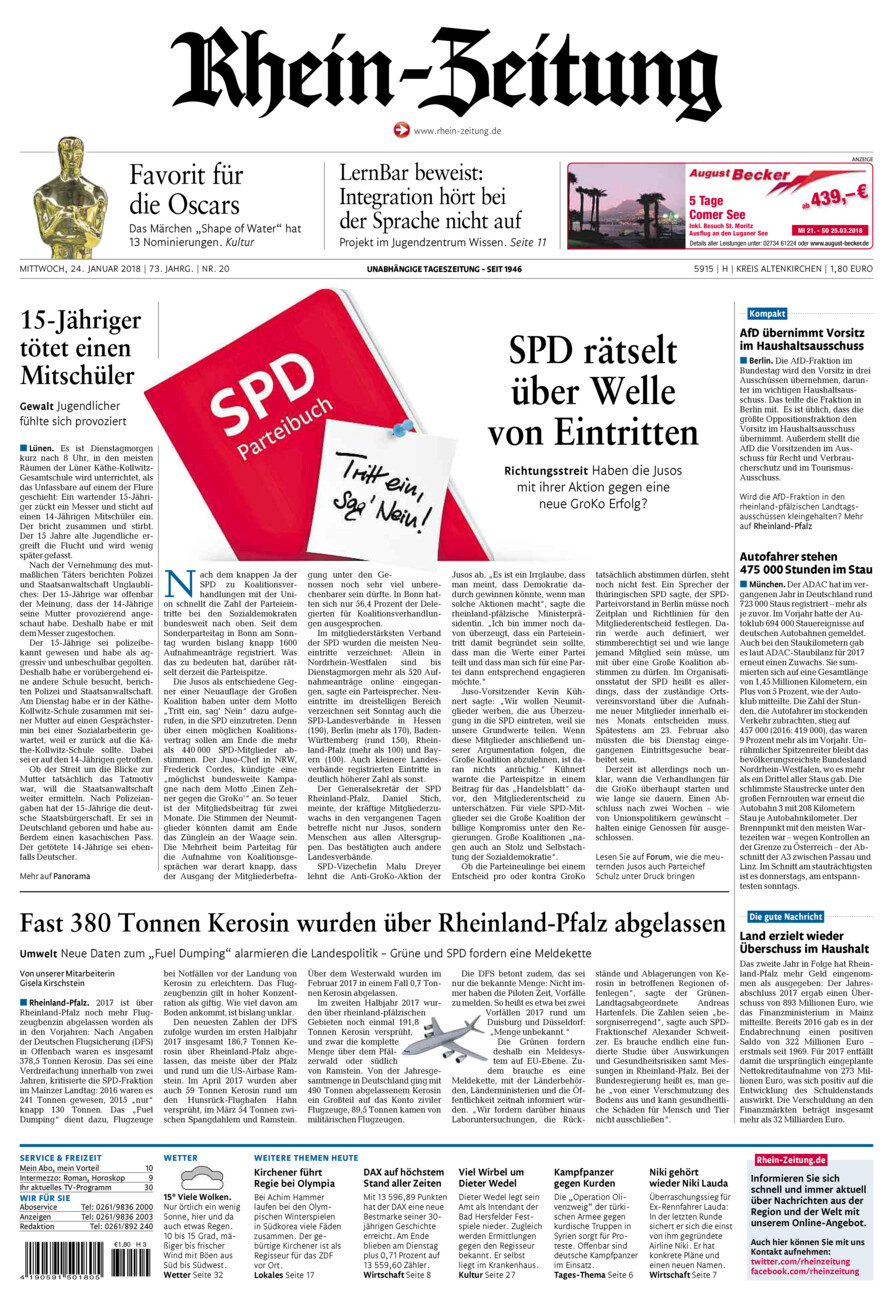 Rhein-Zeitung Kreis Altenkirchen vom Mittwoch, 24.01.2018