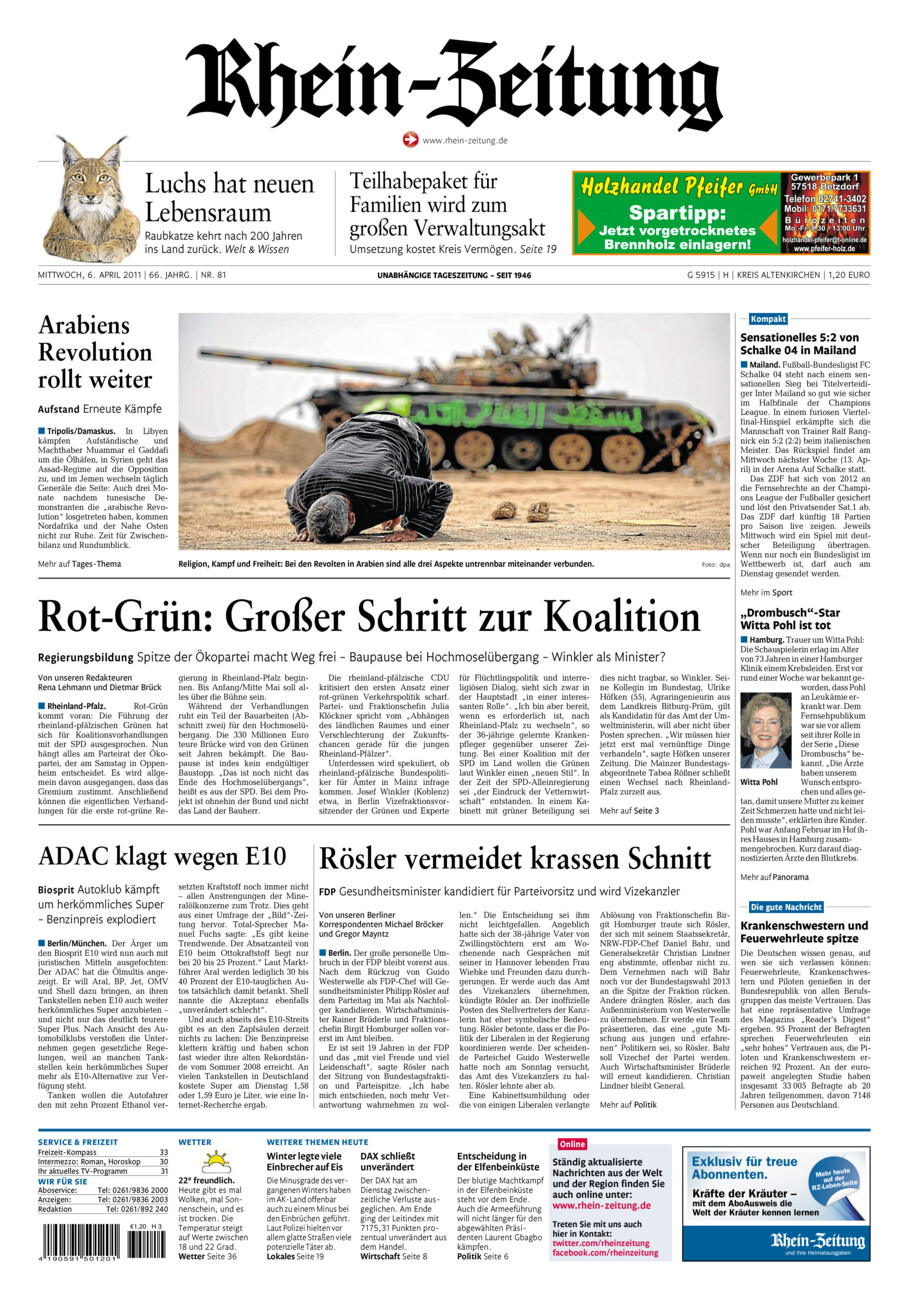 Rhein-Zeitung Kreis Altenkirchen vom Mittwoch, 06.04.2011