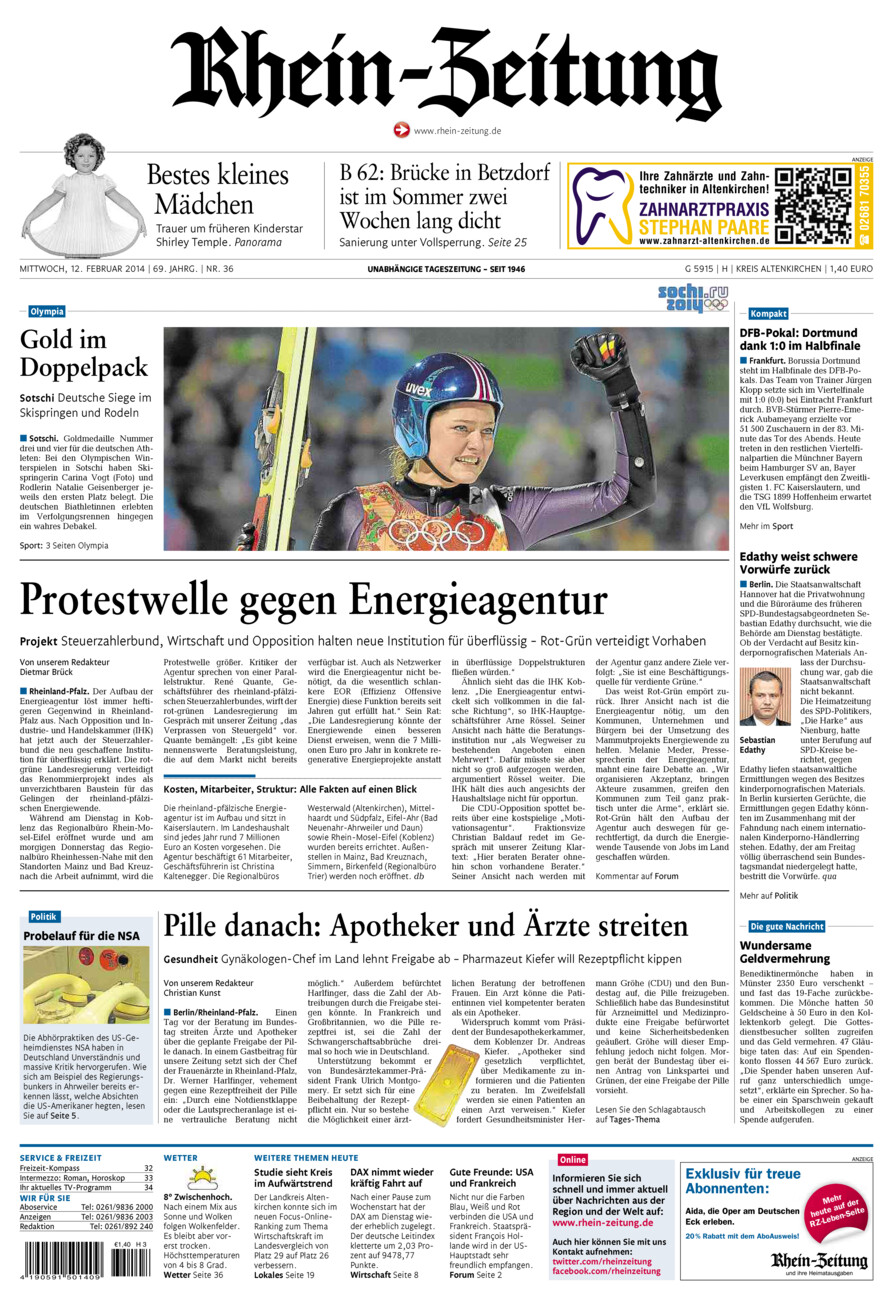 Rhein-Zeitung Kreis Altenkirchen vom Mittwoch, 12.02.2014