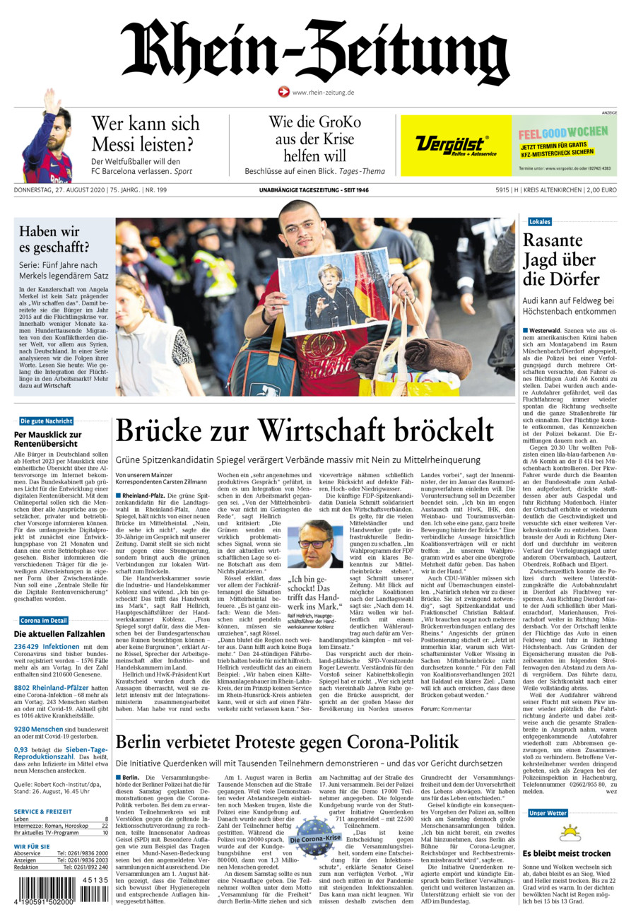 Rhein-Zeitung Kreis Altenkirchen vom Donnerstag, 27.08.2020