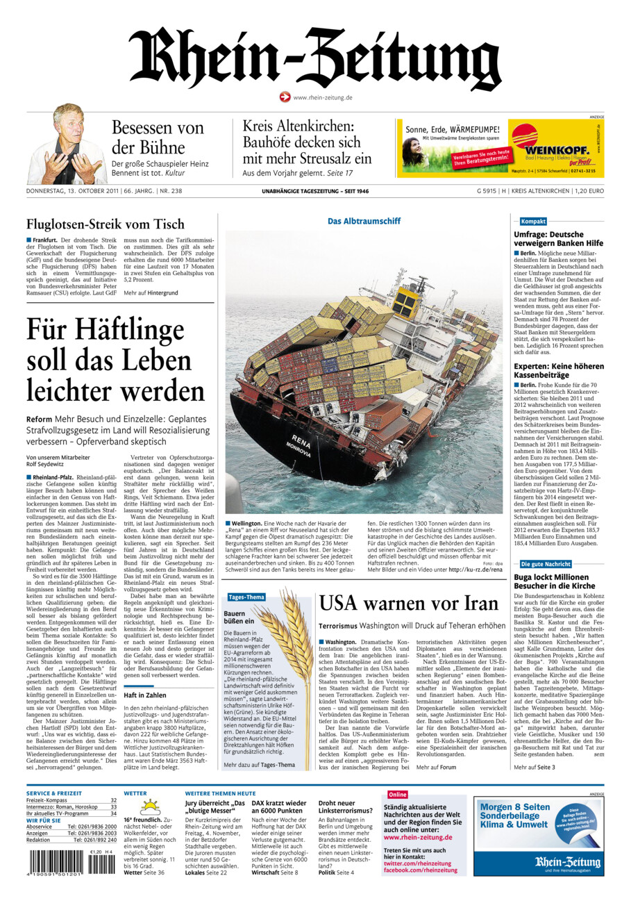Rhein-Zeitung Kreis Altenkirchen vom Donnerstag, 13.10.2011