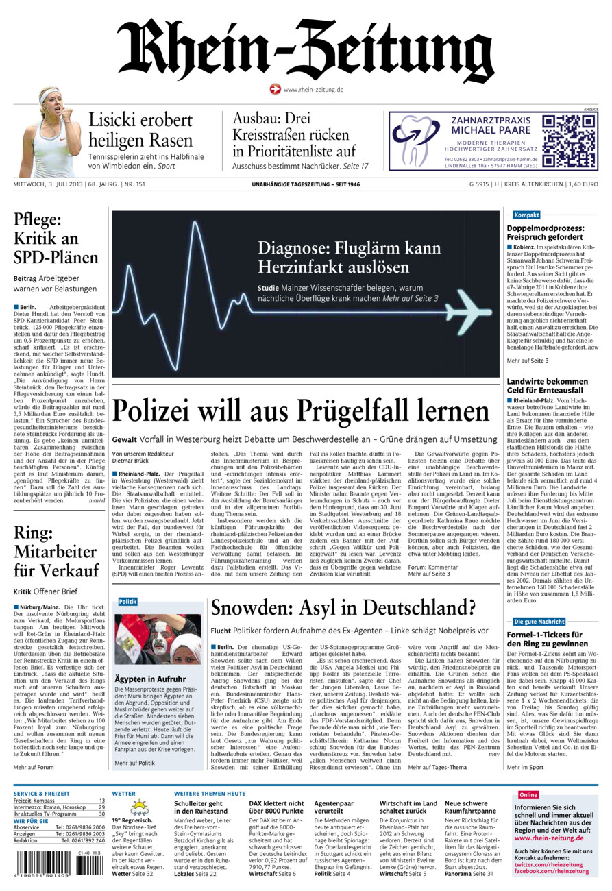 Rhein-Zeitung Kreis Altenkirchen vom Mittwoch, 03.07.2013