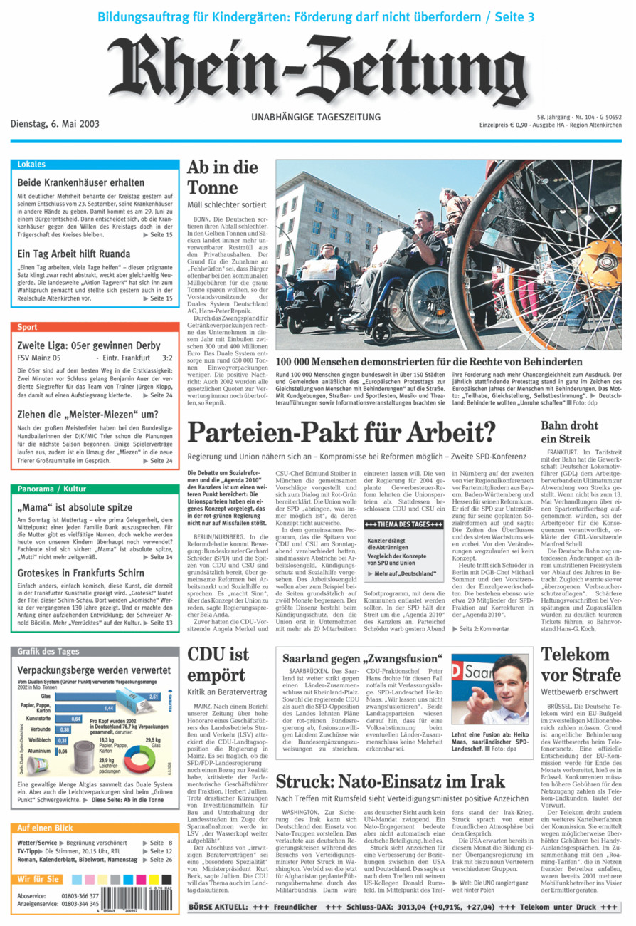 Rhein-Zeitung Kreis Altenkirchen vom Dienstag, 06.05.2003