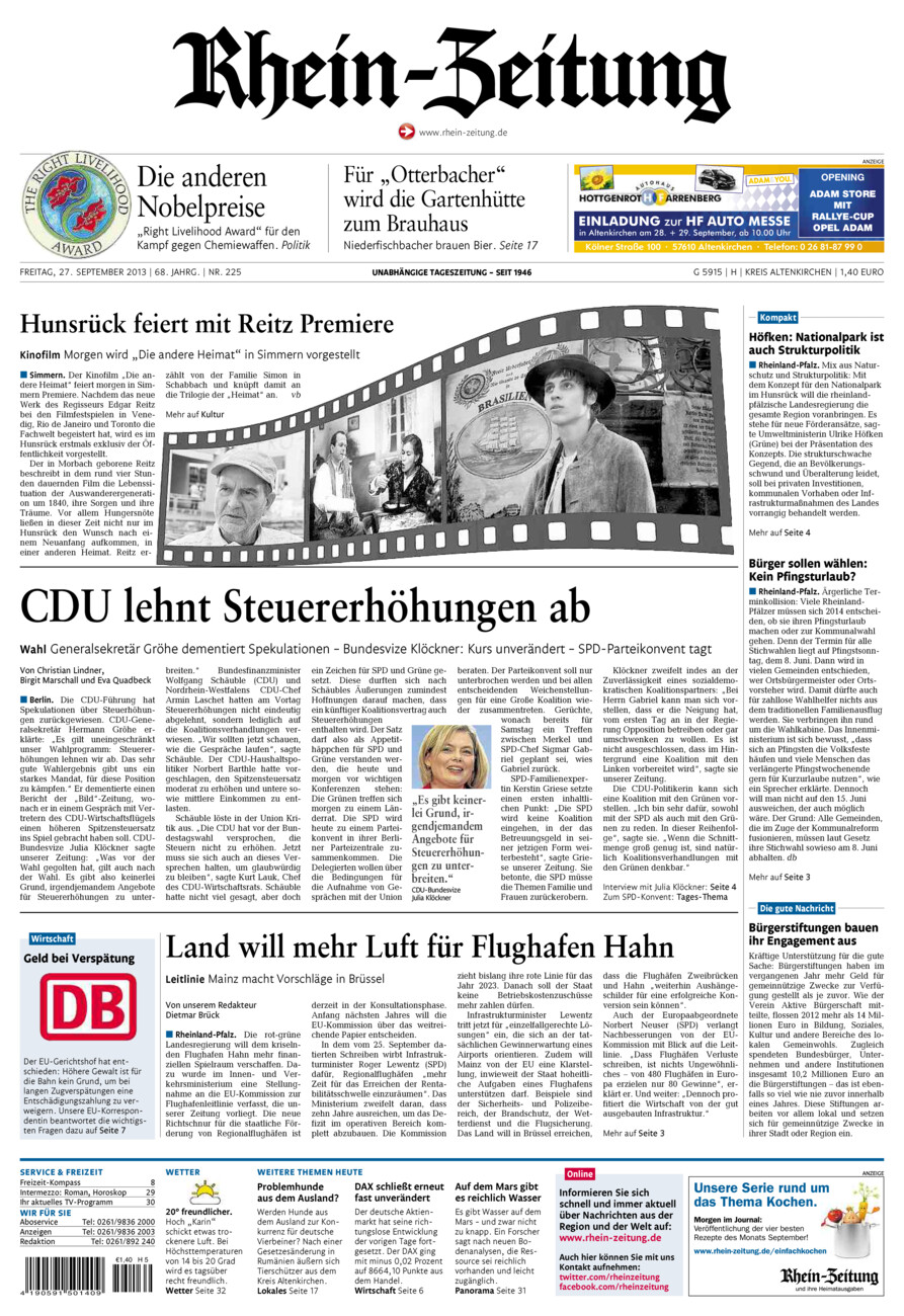 Rhein-Zeitung Kreis Altenkirchen vom Freitag, 27.09.2013