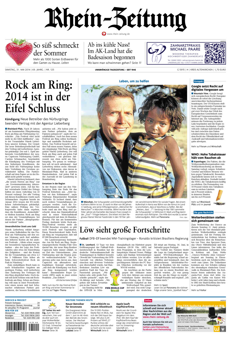 Rhein-Zeitung Kreis Altenkirchen vom Samstag, 31.05.2014