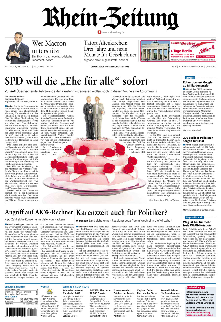 Rhein-Zeitung Kreis Altenkirchen vom Mittwoch, 28.06.2017