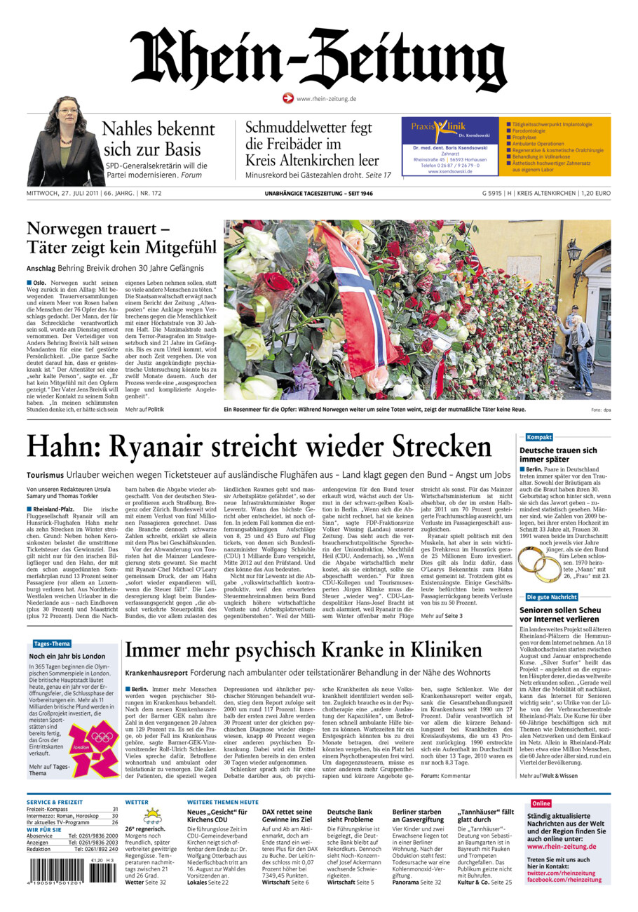 Rhein-Zeitung Kreis Altenkirchen vom Mittwoch, 27.07.2011