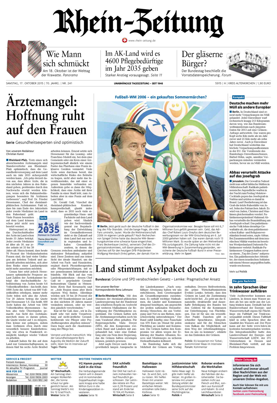Rhein-Zeitung Kreis Altenkirchen vom Samstag, 17.10.2015