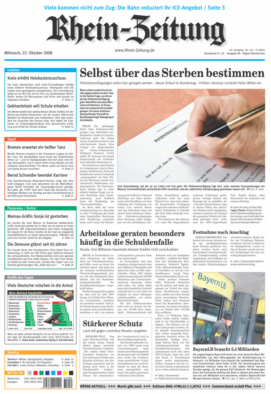 Rhein-Zeitung Kreis Altenkirchen vom Mittwoch, 22.10.2008