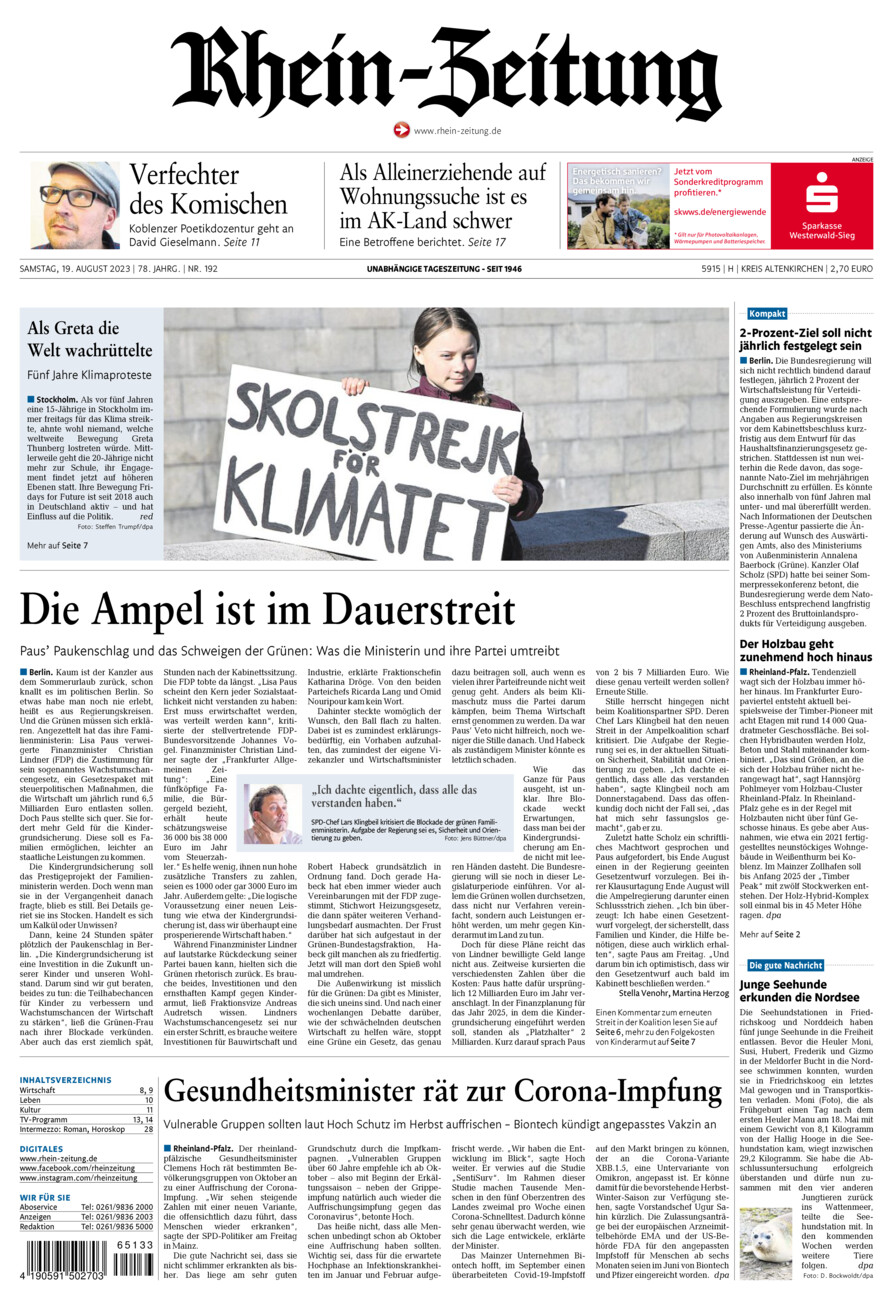 Rhein-Zeitung Kreis Altenkirchen vom Samstag, 19.08.2023