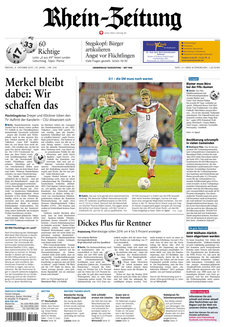 Rhein-Zeitung Kreis Altenkirchen vom Freitag, 09.10.2015