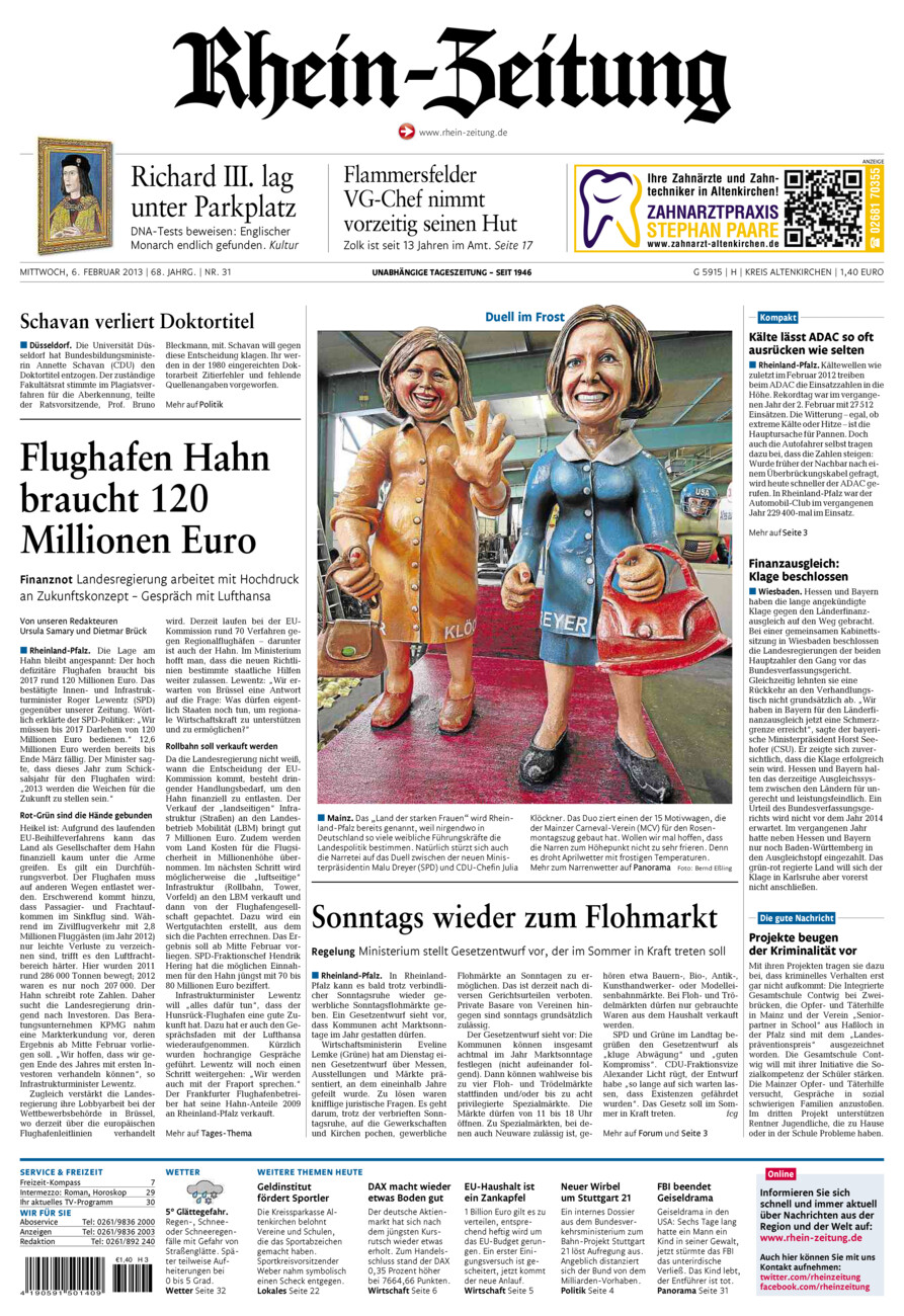Rhein-Zeitung Kreis Altenkirchen vom Mittwoch, 06.02.2013