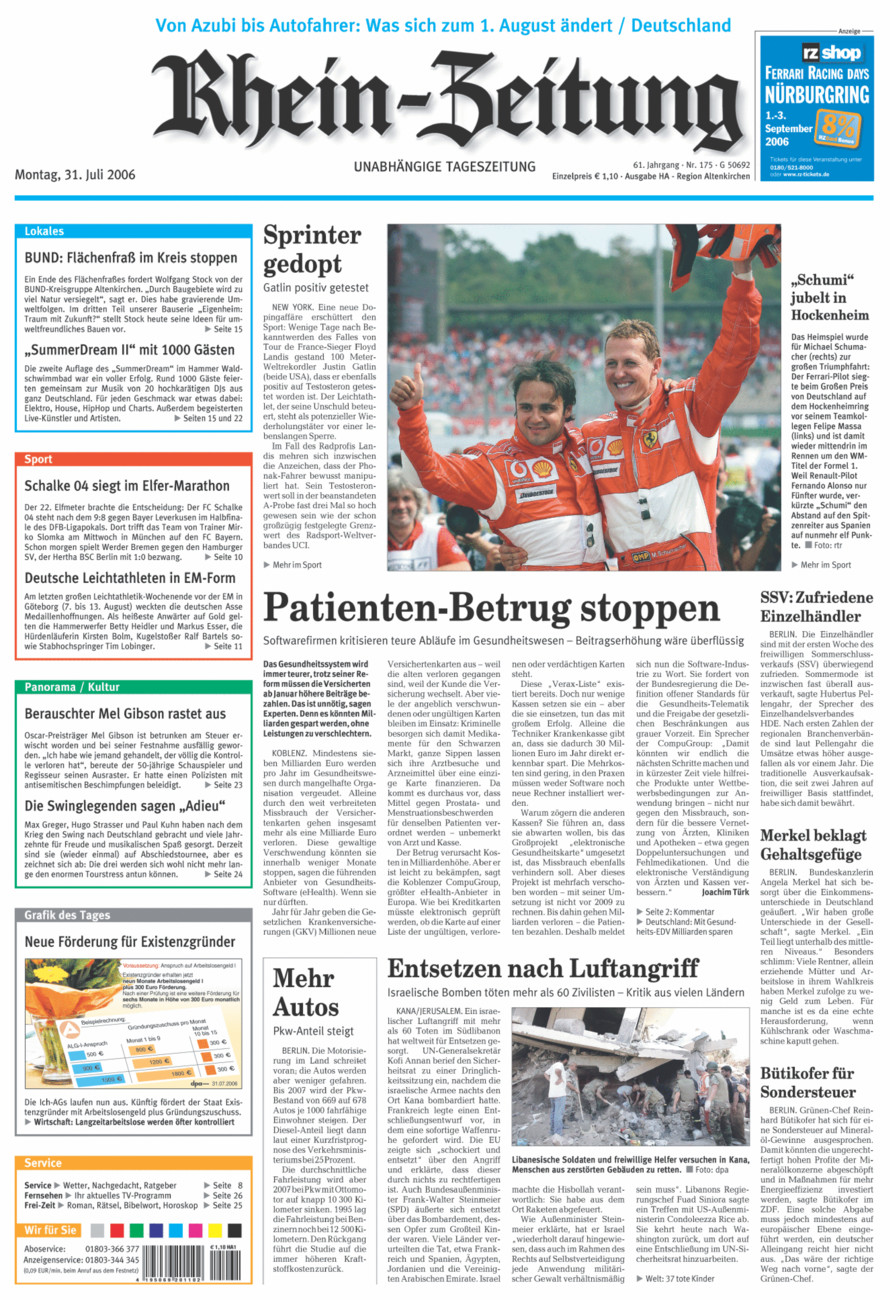 Rhein-Zeitung Kreis Altenkirchen vom Montag, 31.07.2006