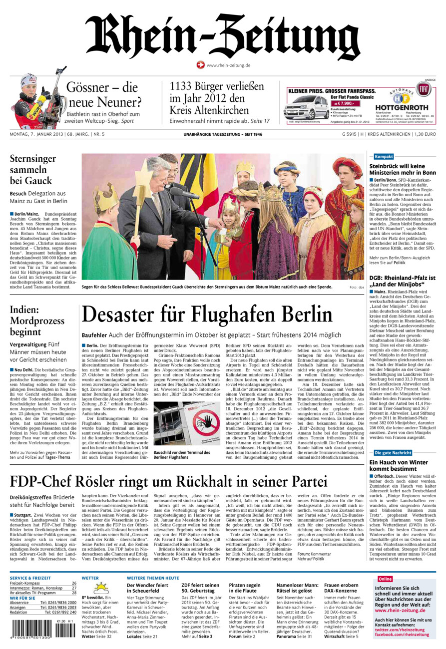 Rhein-Zeitung Kreis Altenkirchen vom Montag, 07.01.2013