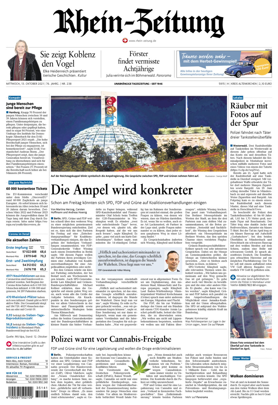 Rhein-Zeitung Kreis Altenkirchen vom Mittwoch, 13.10.2021