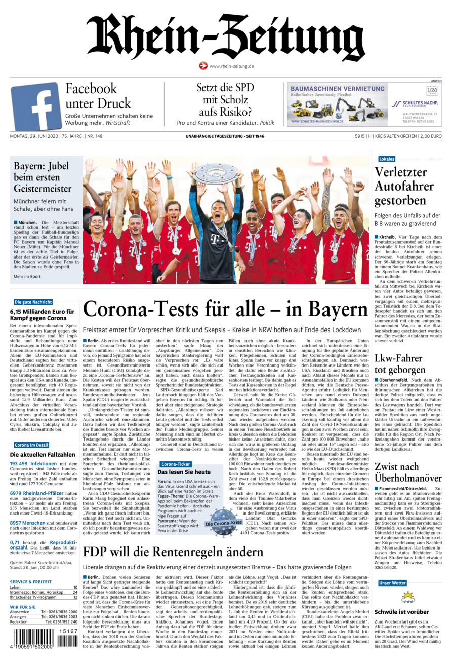 Rhein-Zeitung Kreis Altenkirchen vom Montag, 29.06.2020