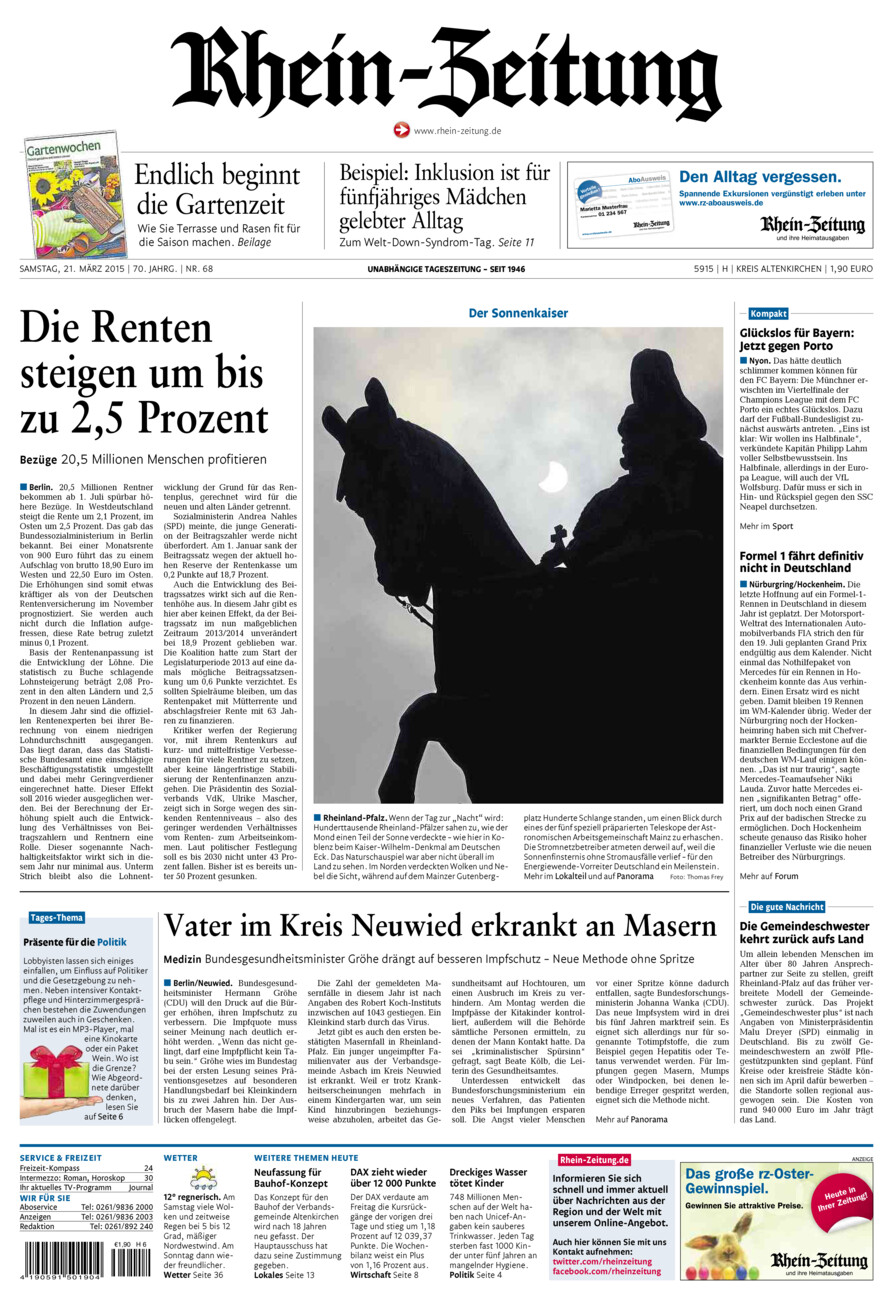 Rhein-Zeitung Kreis Altenkirchen vom Samstag, 21.03.2015
