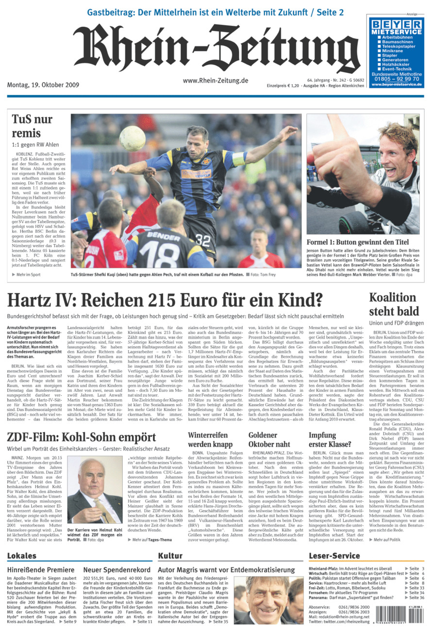 Rhein-Zeitung Kreis Altenkirchen vom Montag, 19.10.2009